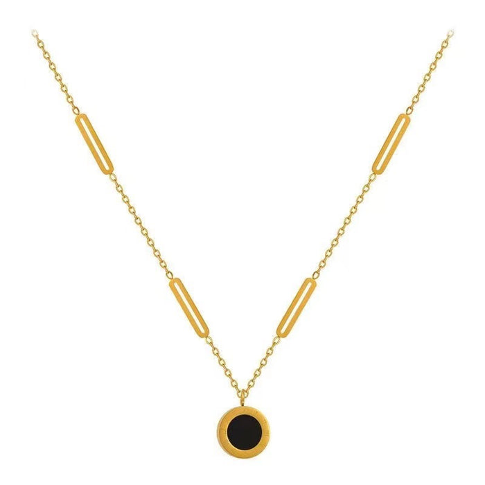 Wholesale Titanium steel necklace pin black and white double-sided design new niche light luxury clavicle chain