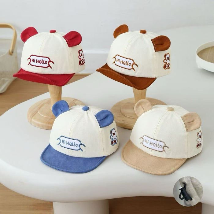 Wholesale Cute Red Letter Bear Baby Baseball Cap Soft Brim Sun Hat For Toddler Boys Girls