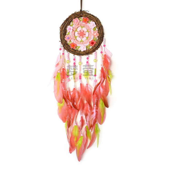 Wholesale Chic Handmade Vine Dreamcatcher Feather Wall Hanging Pink Garden Decor MOQ≥2