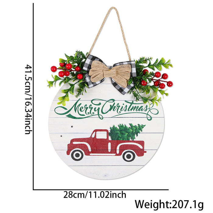 Wholesale Christmas  wooden door hanging Christmas home decoration simulation grass bow welcome wooden sign