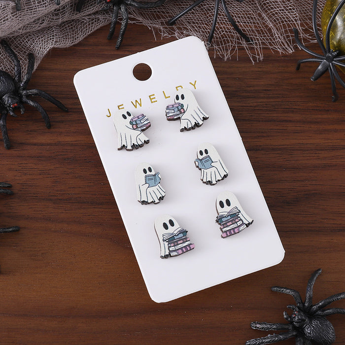 Wholesale  Gothic Book Ghost Wooden Earring Set  Book Earrings