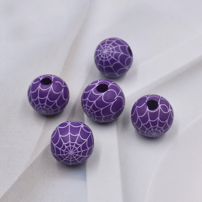 Wholesale of New Halloween Spider Web Colorful DIY Children's Wood Beads JDC-BDS-XingFeng003