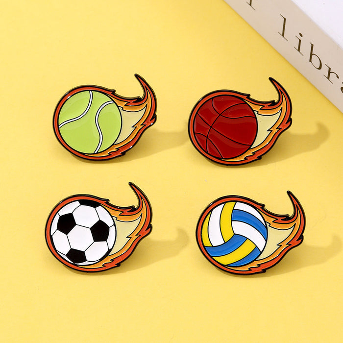 Wholesale Flame Ball Brooch Basketball Football Sports Gift Metal Paint Badge