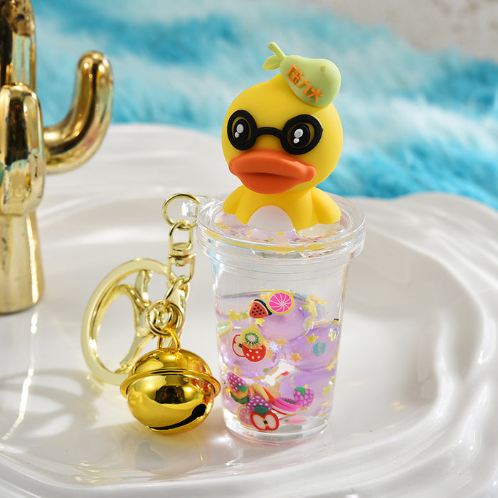 Wholesale Acrylic Luminous Yellow Duck Bell Cartoon Keychain JDC-KC-ShuangD016