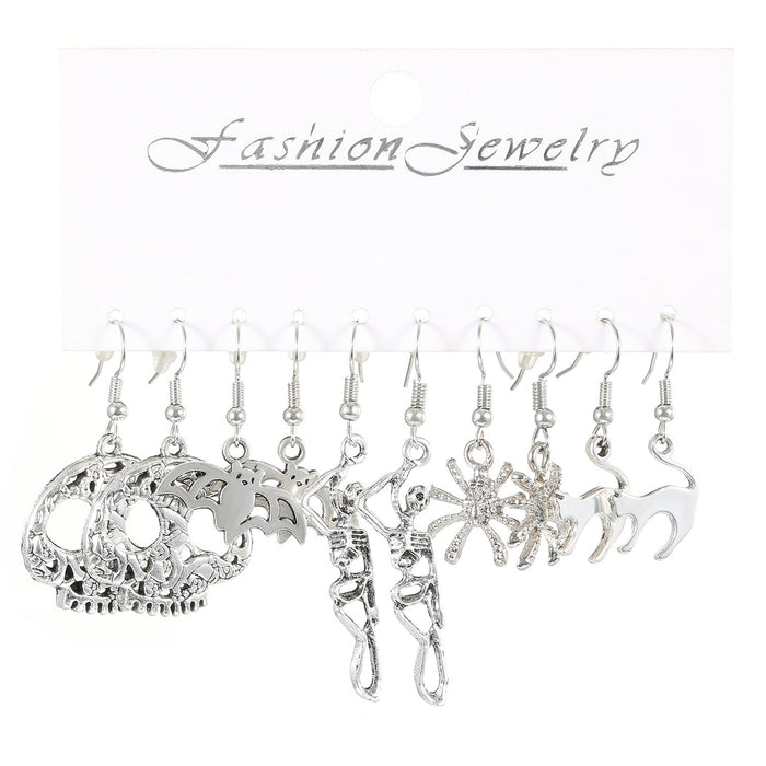 Wholesale  Exaggerated Earrings European and American Silver Pumpkin Skull Claw  Earrings 5-Piece Set Earrings