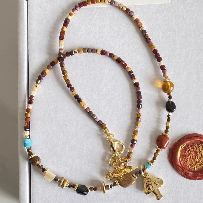 Wholesale Sunrise Mushroom Natural Stone Color Beaded Necklace Jewelry