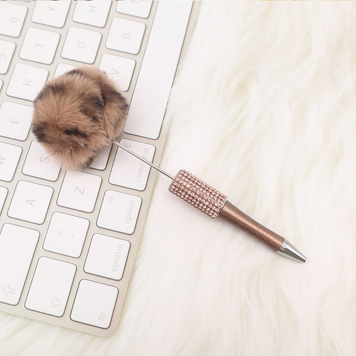 Wholesale Beadable Pens Rhinestone Leopard Print Pom Pom Pen Fluffy Pens JDC-PN-CY008