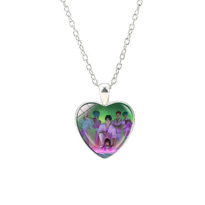 Wholesale Anime Kpop glass heart pendant Necklaces
