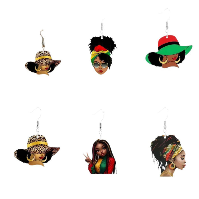 Wholesale Cartoon Print Acrylic Pendant Earrings for African American Women Party Jewelry Accessory
