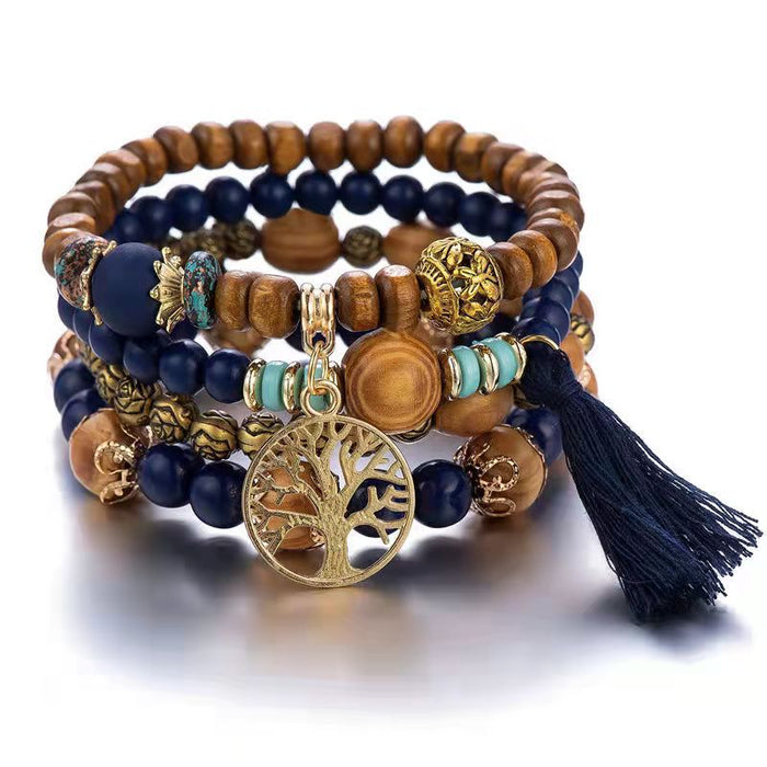 Wholesale Creative Tassel Multi-layer Wooden Bead Ethnic Style Wristband JDC-BT-NHong003