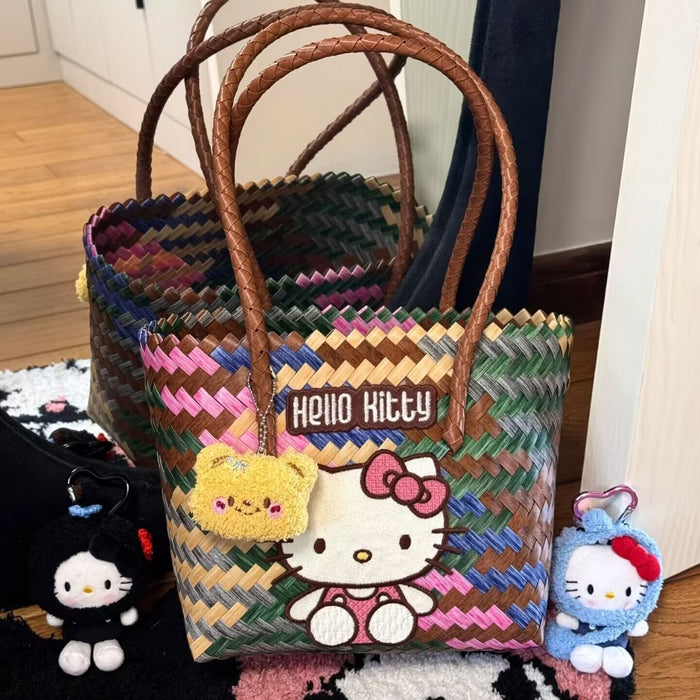 Wholesale Cute Cartoon Rags Woven Bag Imitation Straw Woven Bag Seaside Shoulder Handbag