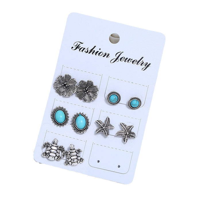 Wholesale Earrings Alloy Retro Turtle Starfish 5 Piece Set MOQ≥2 JDC-ES-ZL032