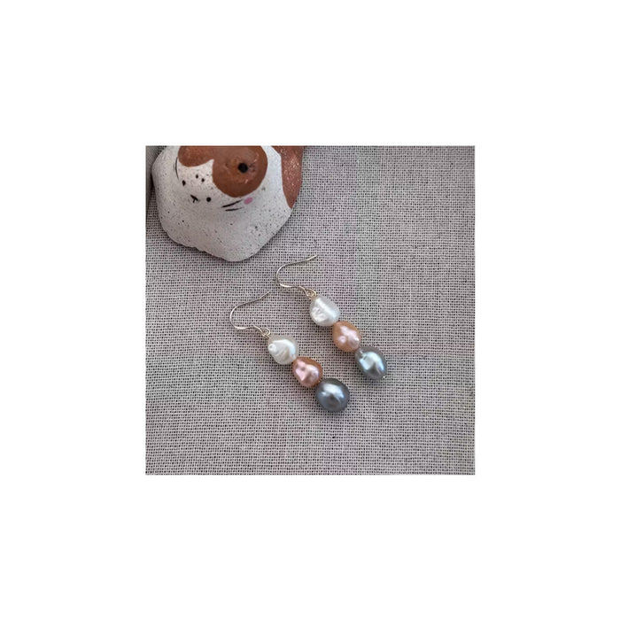 Wholesale Freshwater Pearl Color-Block Pendant Earrings
