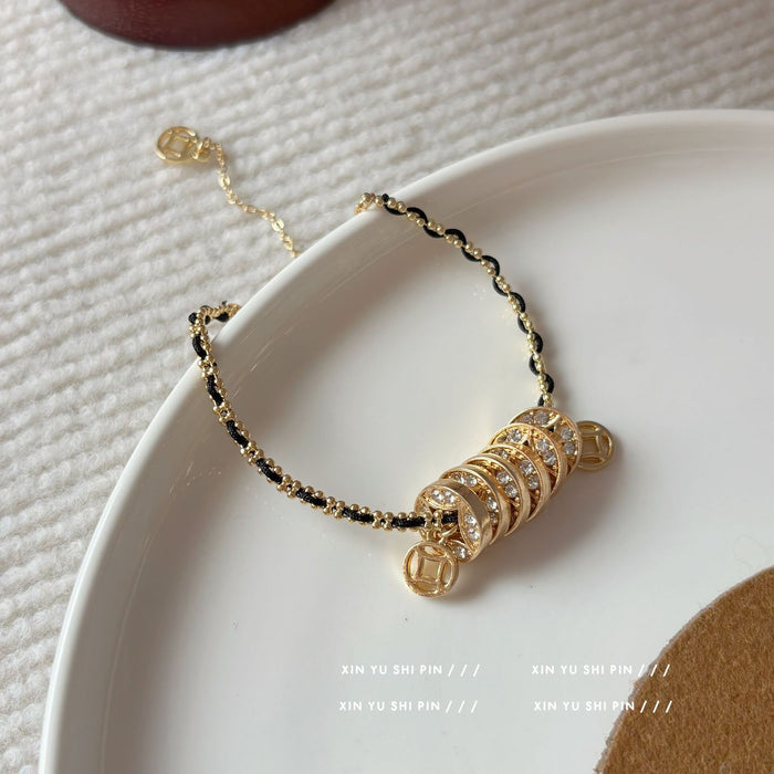 Wholesale Black gold woven design sparkling diamond bracelet, fashionable and high-end, exquisite bracelet decoration