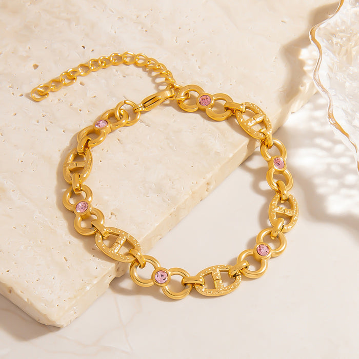 Wholesale Stainless Steel Bracelet Roman Disc Inlaid with Diamonds High-End Jewelry Ins Style Pig Nose Buckle Bracelet