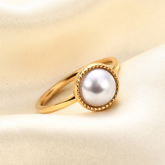 Wholesale Simple and fashionable pattern inlaid with pearl ring stainless steel ring, versatile and personalized ring