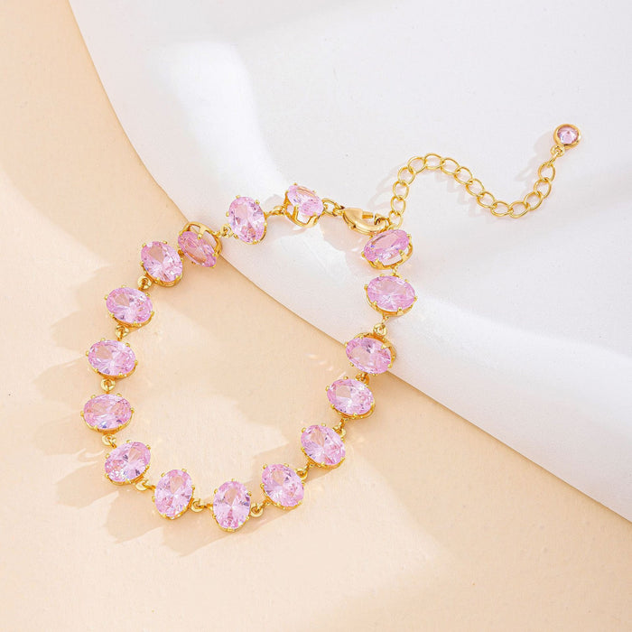 Wholesale Gold Bottom Zircon Bracelet Oval Powder Zircon Sweet Elegant Bracelet