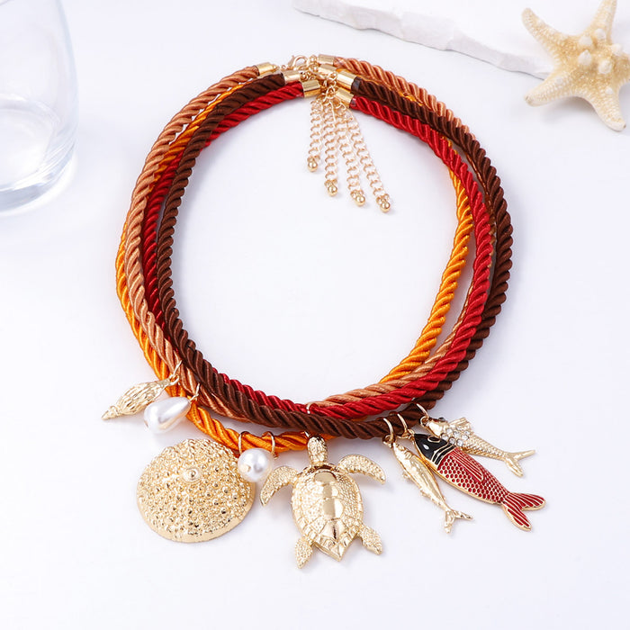 Wholesale color rope alloy marine animal pendant necklace