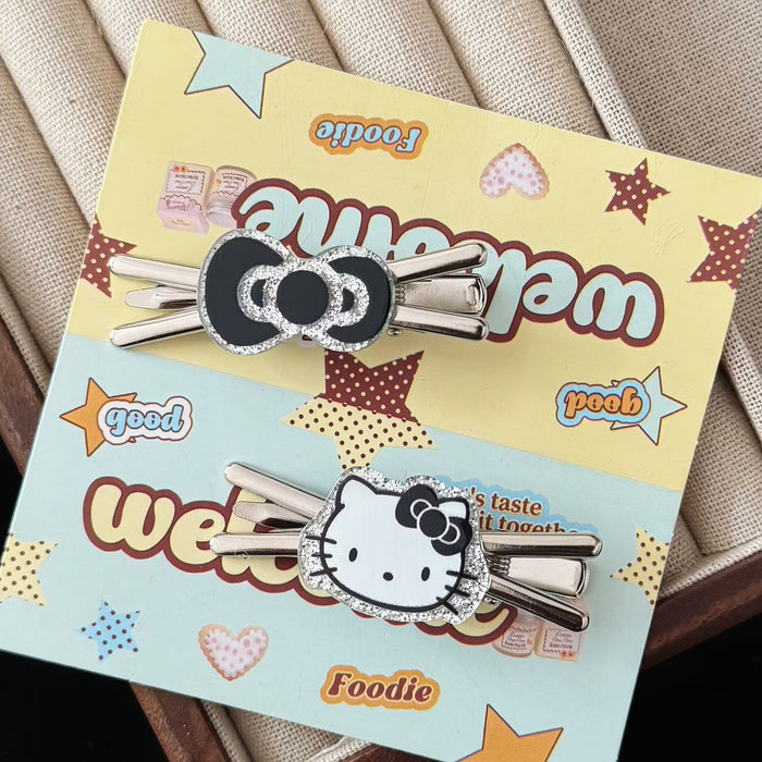 Wholesale Black Glitter Cat Cross Hairpin Japanese Simple Sweet Cool Style Girl Duckbill Hairpin Hair Accessories