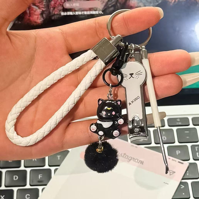 Wholesale Trendy Cute Cartoon Keychain Set Stainless Steel Ear Pick Nail Clipper Best Friend Couple Gift Bag Charm Accessory
