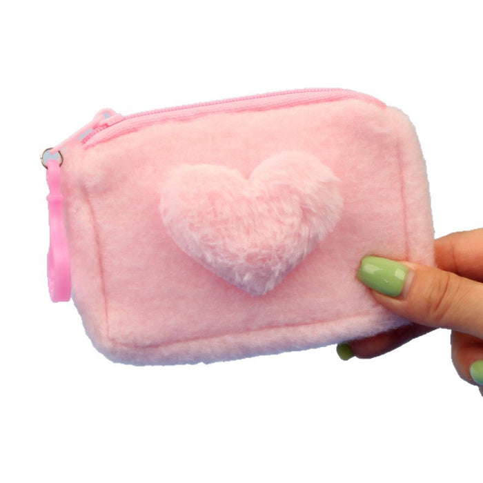 Wholesale Stylish Heart Shaped Plush Pouch For Women Coin Wallet Earphone Case Card Holder Gift Everyday Use