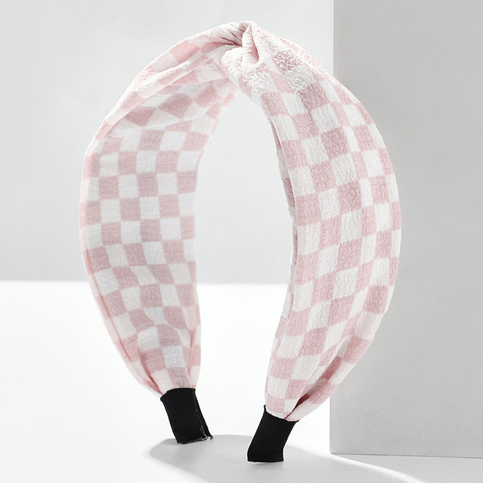 Wholesale Checkerboard Wide-brimmed Fabric Headband JDC-HD-Wupei001