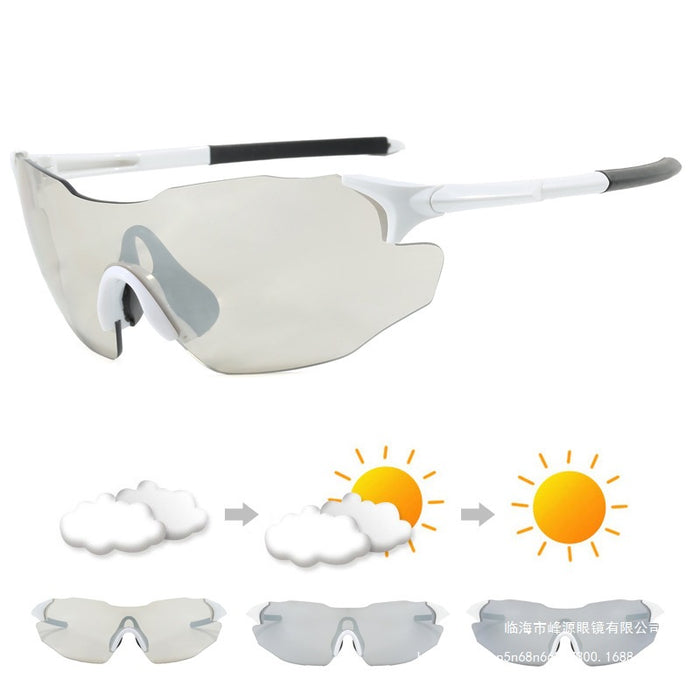 Wholesale White frame photosensitive color changing riding glasses for day and night use, outdoor bicycle climbing glasses, UV protection, leisure