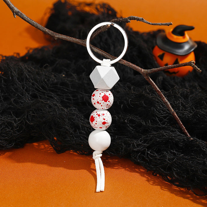 Wholesale Halloween Pumpkin Wooden Beaded Keychain JDC-KC-RongRui029