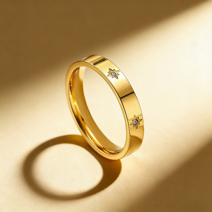 Wholesale Eight-pointed star diamond-encrusted titanium steel ring