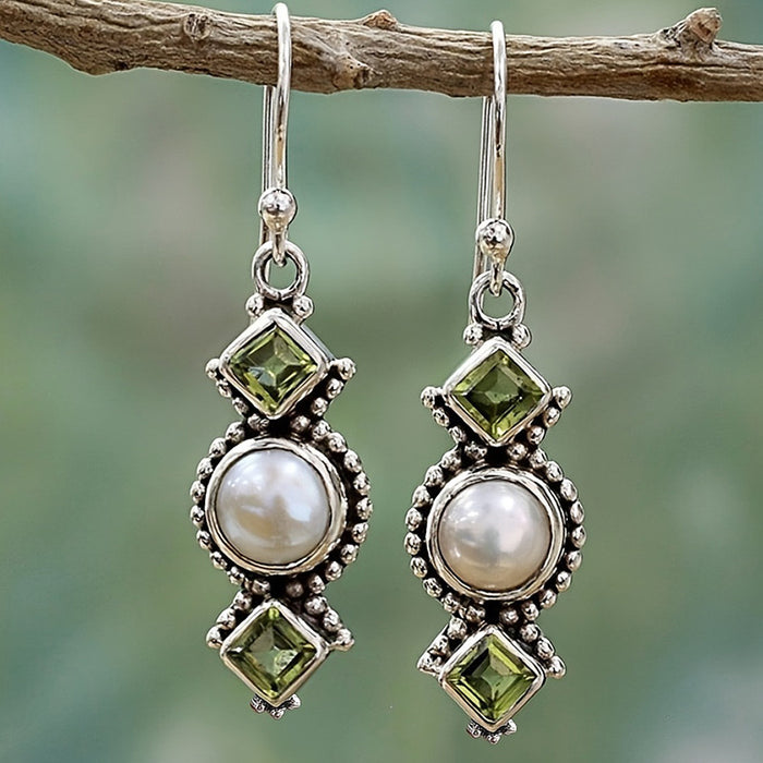 Wholesale Geometric square olive green rhinestone earrings