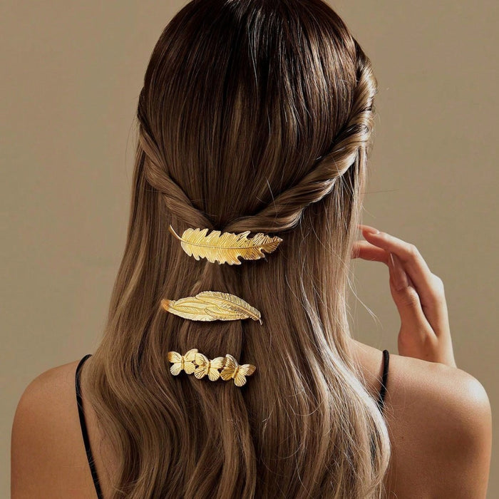 Wholesale hairpin retro metal feather bangs hairpin edge clip leaves texture spring clip hair accessories