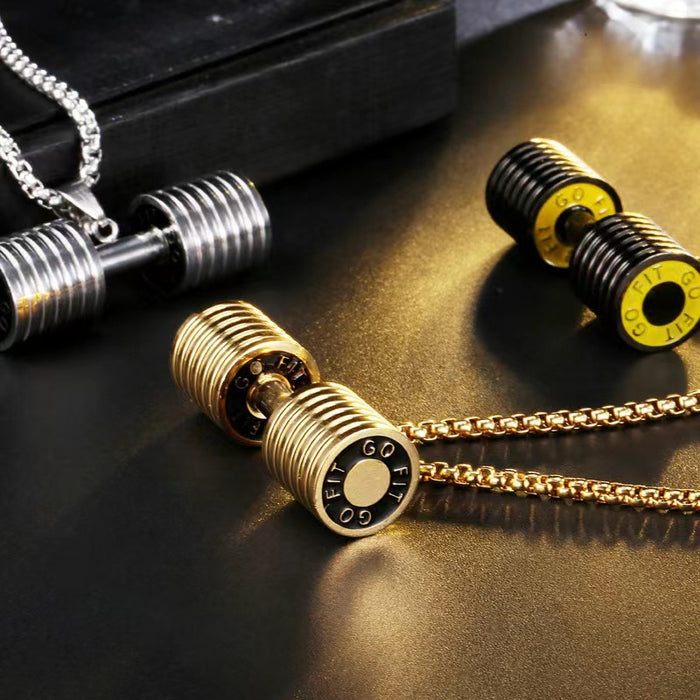 Wholesale Men necklace dumbbell fitness stainless steel pendant