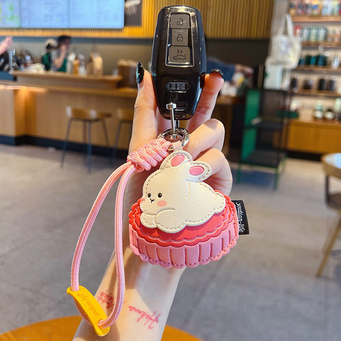 Wholesale Creative PU Leather Mooncake Rabbit Keyring Cute Moon Rabbit Bag Charm For Couples Mid Autumn Gift