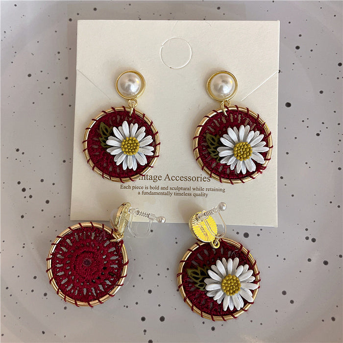 Wholesale Earrings Hand Woven   Silver Needle Daisy Flowers Holiday Style JDC-ES-AX010