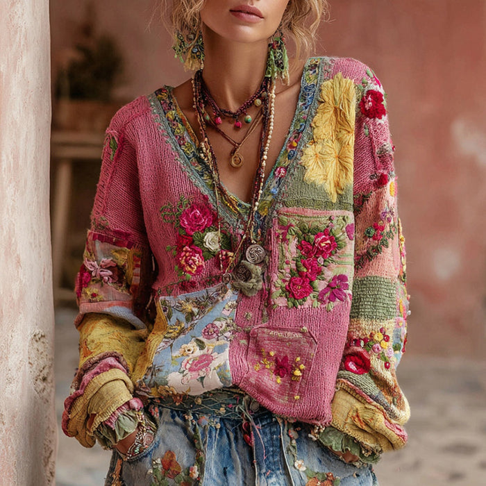 Wholesale Autumn and winter V-neck top casual drop shoulder women' s sweatshirt faux fur