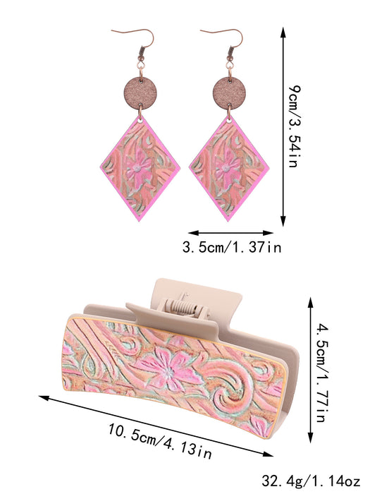 Wholesale Western Denim Wind Sunflower Cactus Leather Women' s Hairpin Grab Clip Shark Clip Plus Earrings Combination