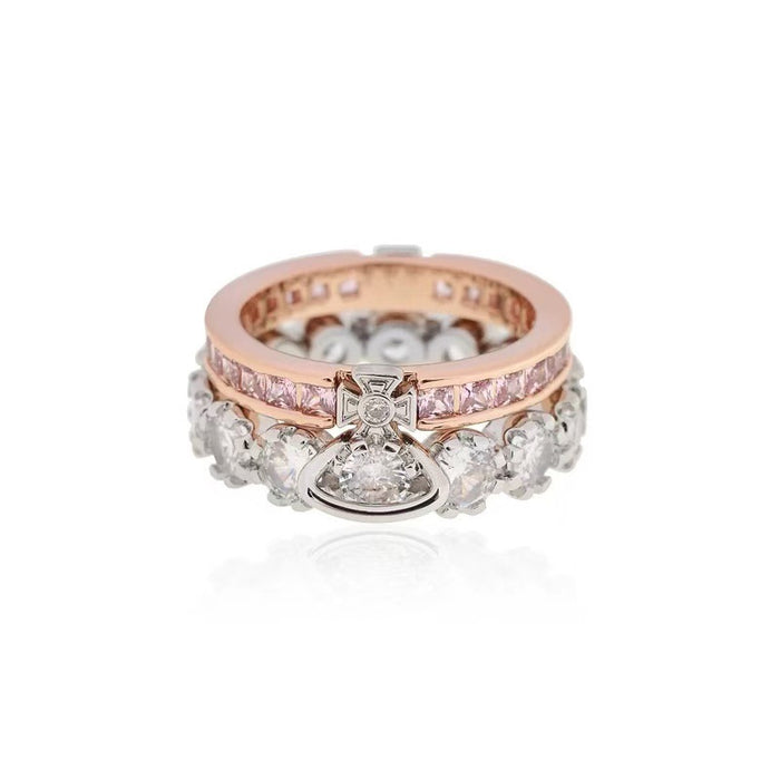 Wholesale Ring, female niche design, double-layer sparkling diamond Saturn high-end ring