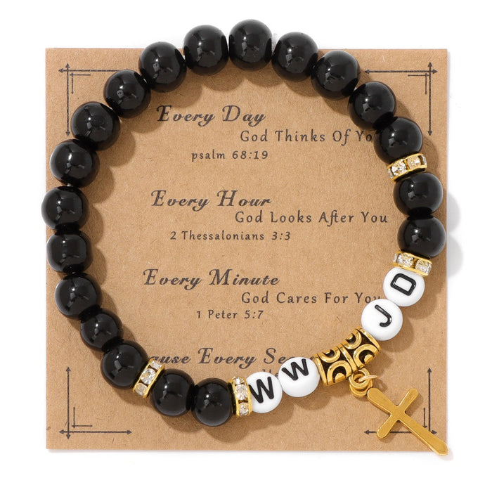 Wholesale Cross pendant bracelet with stone beads pink zebra jasper and agate