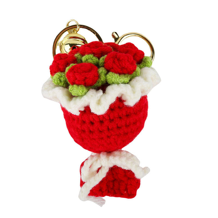 Wholesale Original Plush Handheld Flower Keychain Simulation Red Rose Sunflower Bag Pendant