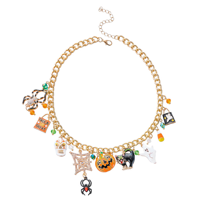 Wholesale Alloy Ghost Pumpkin Skull Tassel Pendant Necklace