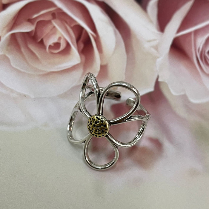 Wholesale Alloy Hollow Flower Two-color Open Ring JDC-RS-MingCheng002