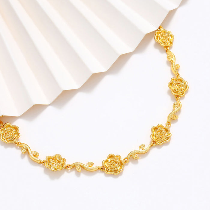 Wholesale Copper Alloy Gold Plated Frosted Flower Branch Rose Bracelet JDC-BT-XP007