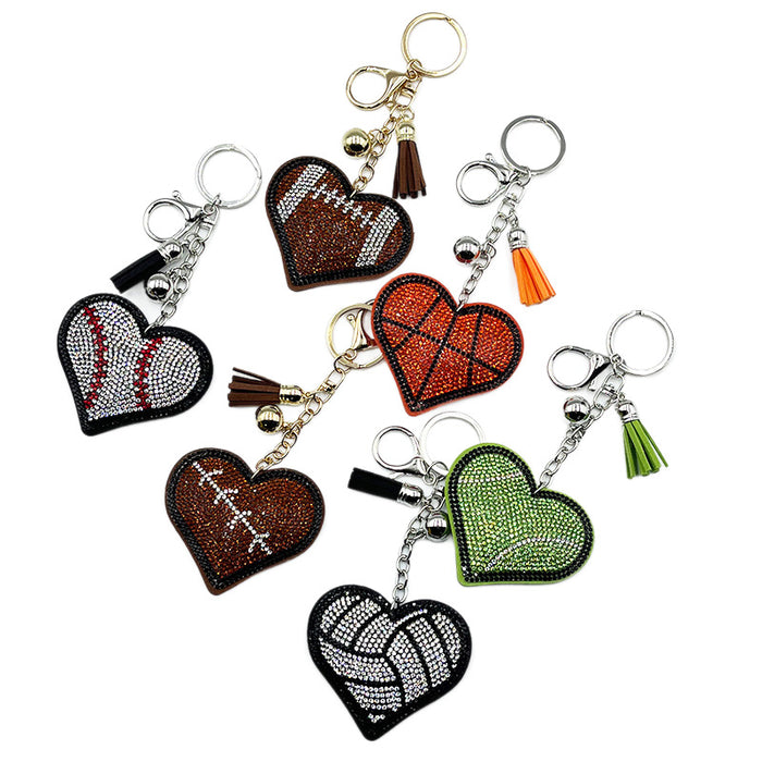 Wholesale Rhinestone Heart Sports Ball Rhinestone Keychain