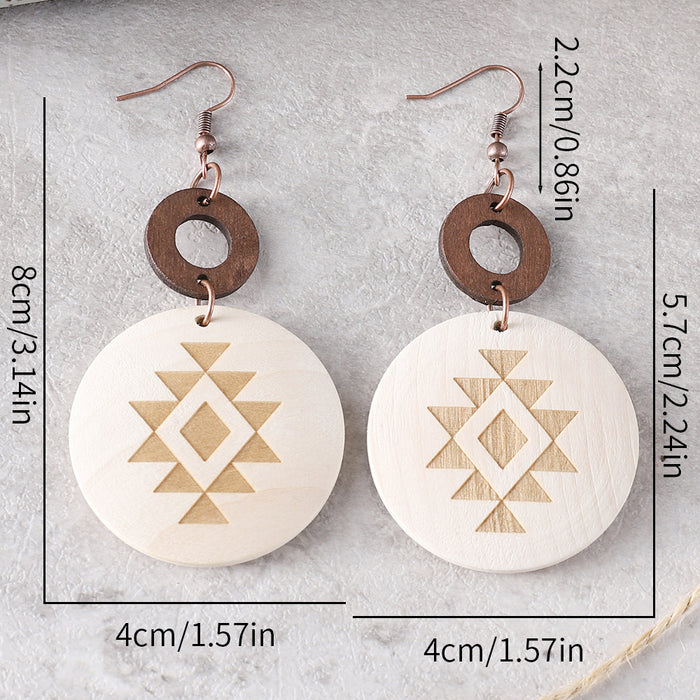 Wholesale Bohemian Western style cactus sun Aztec pattern wooden laser disc ing earrings