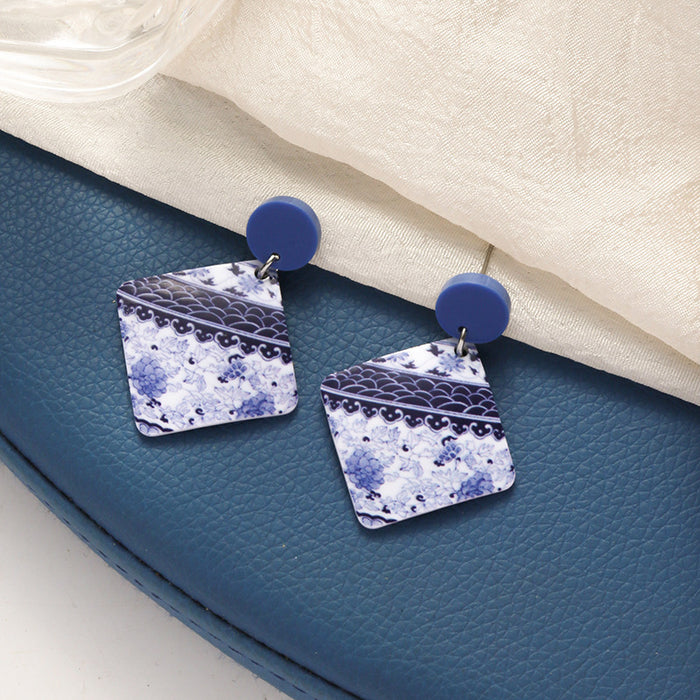 Wholesale Vintage printed exaggerated earrings with silver needles for women