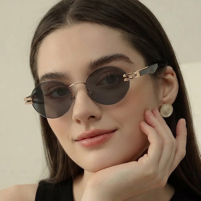 Wholesale Rimless Gold Frame Round Sunglasses UV400 Trendy Street Style for Women