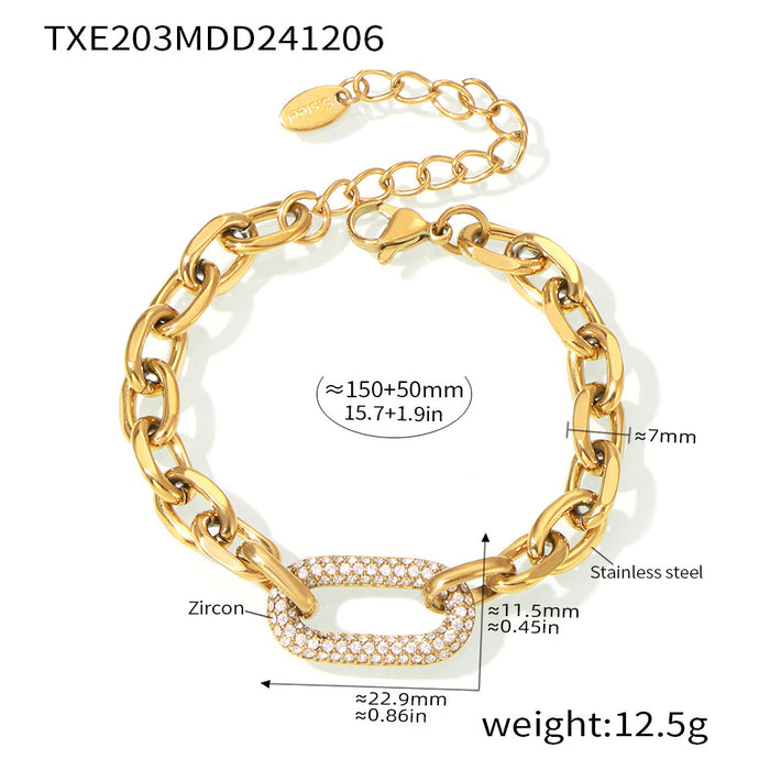 Wholesale Square Sugar Stainless Steel Gold Plated Horseshoe Buckle Zircon Necklace Bracelet Jewelry Set for Female Heavy Industry