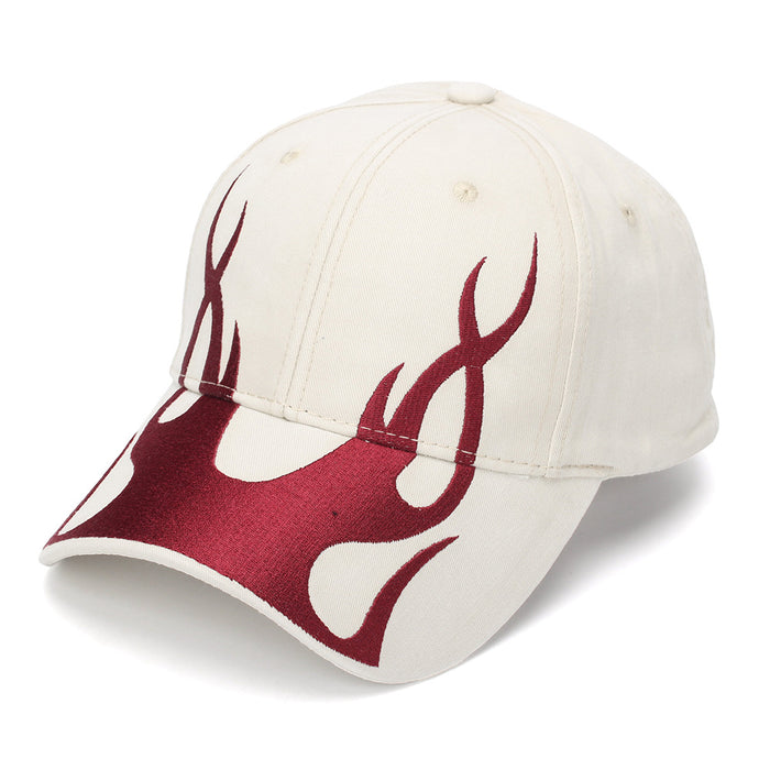 Wholesale Flame Embroidery Washed Baseball Cap Vintage Street Style Curved Brim Hats Unisex