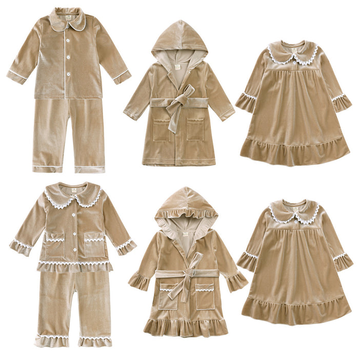 Wholesale New Children's Bathrobes Gold Velvet Men's and Women's Home Clothes Autumn and Winter Children's Sleeping Gowns JDC-CTS-SK006