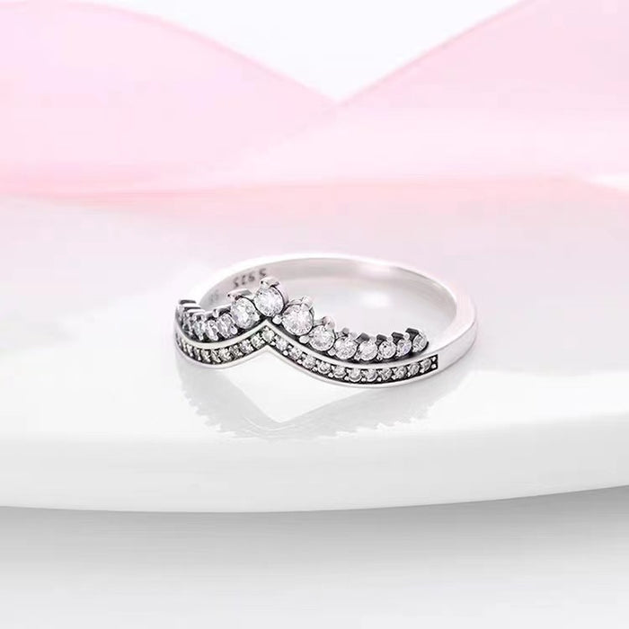 Wholesale 925 silver diamond platinum rose gold shiny princess wish ring ring female